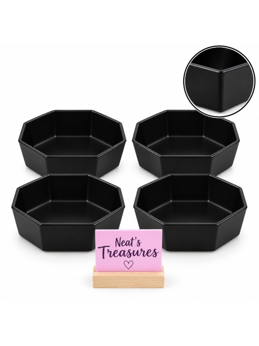 Arcoroc OCTIME France Black Octagon Shape Blown Glass Soup Cereal Bowls Set of 4